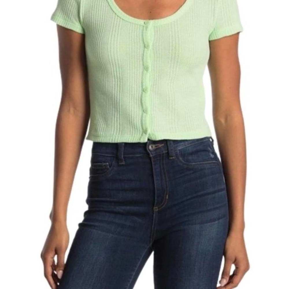 Elodie Waffle Knit Button-Front Top | Pistachio Green | Size XL | NWT